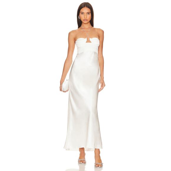 Anna October Sarah Maxi Dress Halter Neck Satin Formal Bridal Wedding Gala XS - Picture 2 of 10
